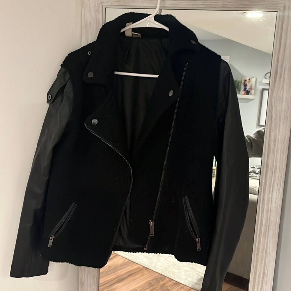 Pleather & Wool Bomber Jacket